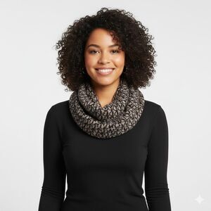 Michael Kors MK Monogram Infinity Scarf Black & Brown Logo Knit Winter